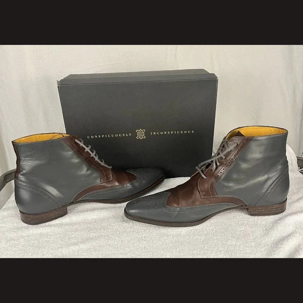 Undandy Men’s Ankle Boots Size‎ 45 Multicolor Brown & Grey Leather Dress Shoes